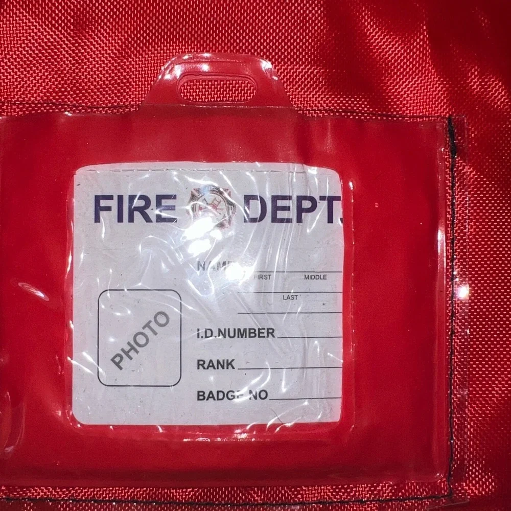 Kids Firefighter Costume Jacket Role Play Red Reflective Stripes Fire Dept Badge